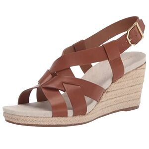 NEW Cole Haan Crystal Leather Espadrille Wedge Sandal Honey Jute Brown Size 10